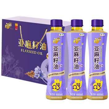 中粮福临门亚麻籽油礼盒中国樽400ml*3瓶